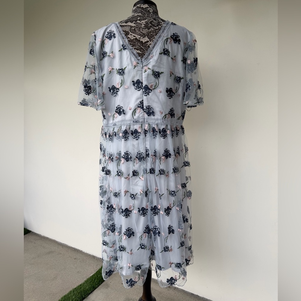 Chi Chi London Light Blue Embroidered Floral Midi Dress